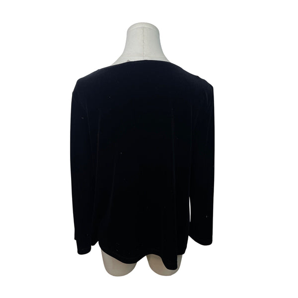 Chicos Travelers Black Velvet Beaded Long Sleeve Top Size 1 (8/10)
