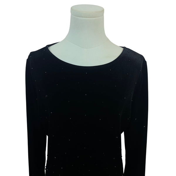 Chicos Travelers Black Velvet Beaded Long Sleeve Top Size 1 (8/10)