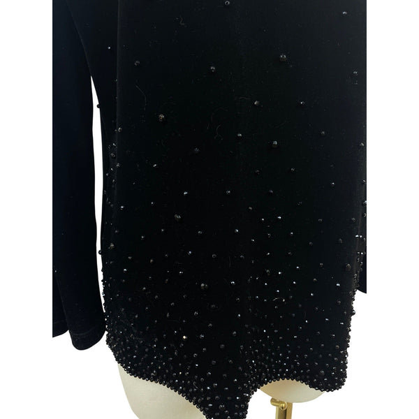 Chicos Travelers Black Velvet Beaded Long Sleeve Top Size 1 (8/10)