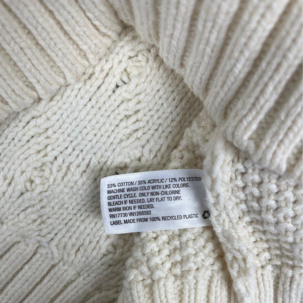 La Ligne Womens Ivory Cable Knit Sweater Crewneck Ribbed Hem Black Trim Sz XS