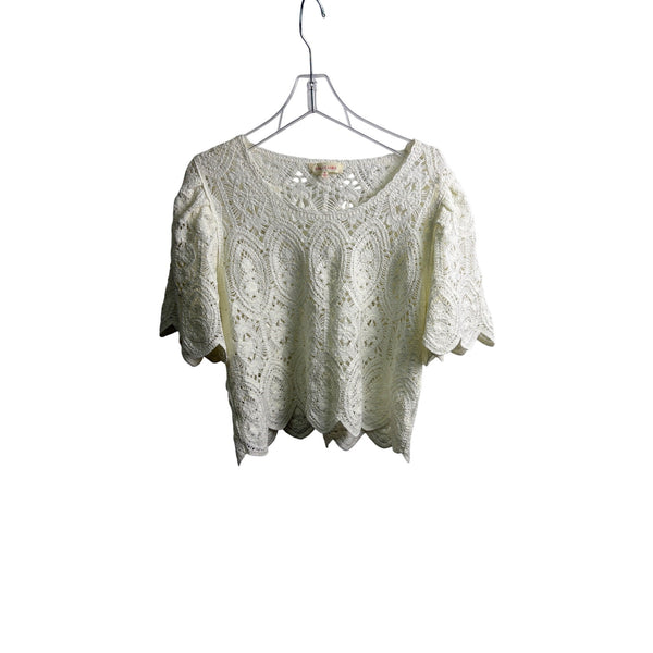Solitaire Women’s Ivory Crochet Cotton Blouse Small Scalloped Hem Boho Style Solitaire Women’s Ivory Crochet Cotton Blouse Small Scalloped Hem Boho Style