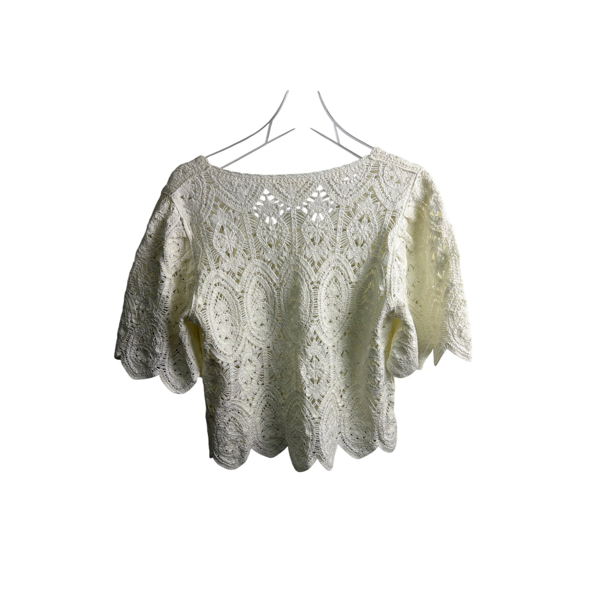 Solitaire Women’s Ivory Crochet Cotton Blouse Small Scalloped Hem Boho Style Solitaire Women’s Ivory Crochet Cotton Blouse Small Scalloped Hem Boho Style