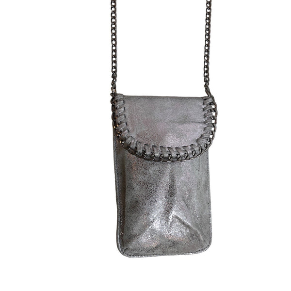 Unbranded Women's Silver Flash Metal touch Gothic Design Phone Bag Sz M