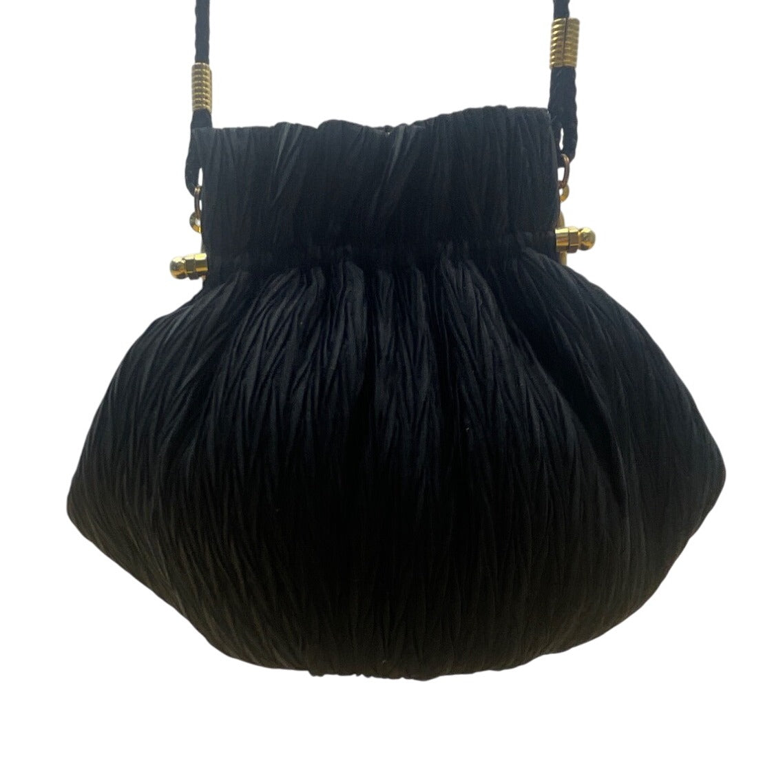 Whiting & Davis Women’s Black Pleated Fabric Gold-Tone Frame Small Crossbody Bag