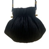 Whiting & Davis Women’s Black Pleated Fabric Gold-Tone Frame Small Crossbody Bag
