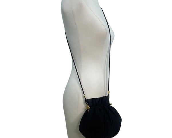 Whiting & Davis Women’s Black Pleated Fabric Gold-Tone Frame Small Crossbody Bag
