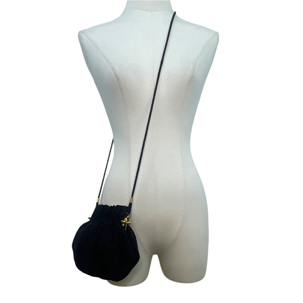 Whiting & Davis Women’s Black Pleated Fabric Gold-Tone Frame Small Crossbody Bag