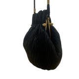 Whiting & Davis Women’s Black Pleated Fabric Gold-Tone Frame Small Crossbody Bag