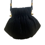 Whiting & Davis Women’s Black Pleated Fabric Gold-Tone Frame Small Crossbody Bag