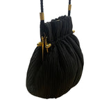 Whiting & Davis Women’s Black Pleated Fabric Gold-Tone Frame Small Crossbody Bag