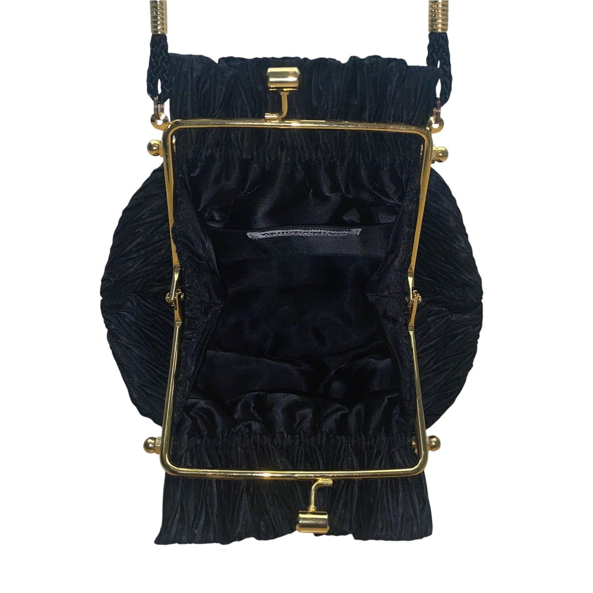 Whiting & Davis Women’s Black Pleated Fabric Gold-Tone Frame Small Crossbody Bag