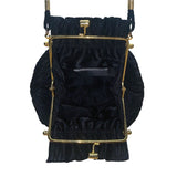 Whiting & Davis Women’s Black Pleated Fabric Gold-Tone Frame Small Crossbody Bag