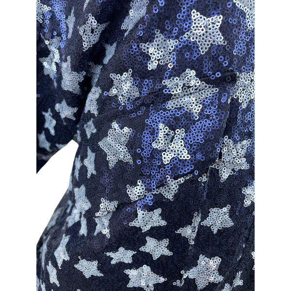 Zara Womens Navy Star Pattern Sequin Button-Up Sweater Top Size L