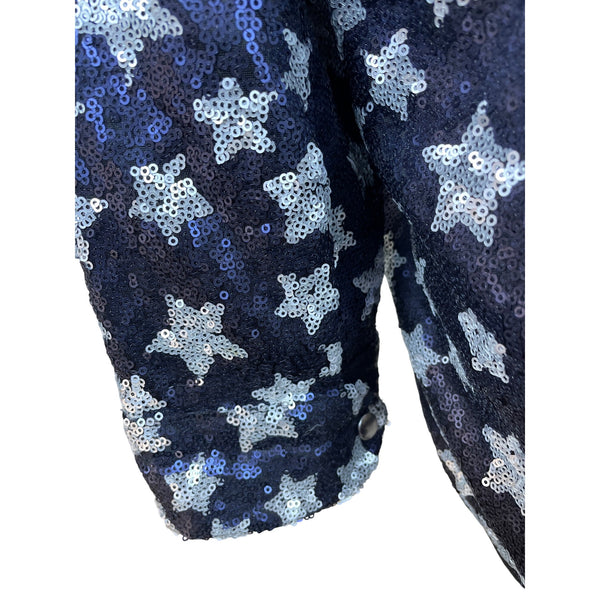 Zara Womens Navy Star Pattern Sequin Button-Up Sweater Top Size L