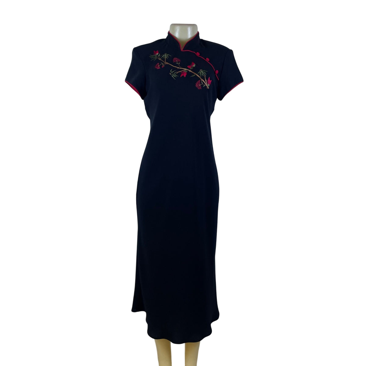 S.L. Fashions Mandarin Floral Embroidered Cheongsam Women's Black Size 8P