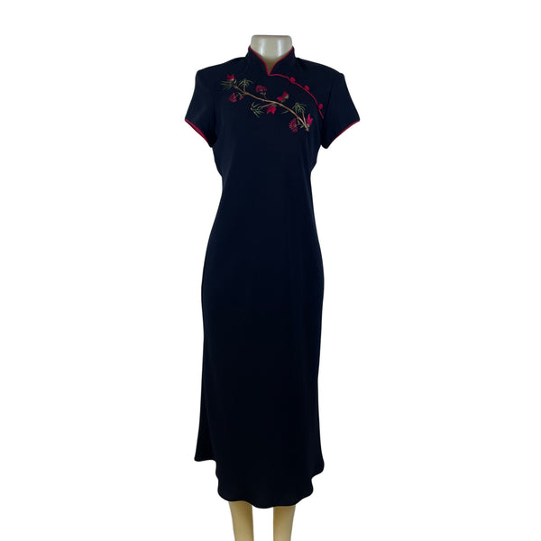 S.L. Fashions Mandarin Floral Embroidered Cheongsam Women's Black Size 8P
