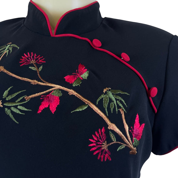 S.L. Fashions Mandarin Floral Embroidered Cheongsam Women's Black Size 8P