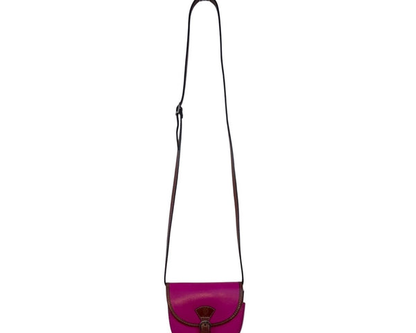 Handcrafted Fuchsia & Brown Leather Adjustable Strap Saddle Bag Sz S