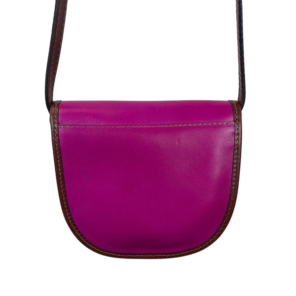 Handcrafted Fuchsia & Brown Leather Adjustable Strap Saddle Bag Sz S