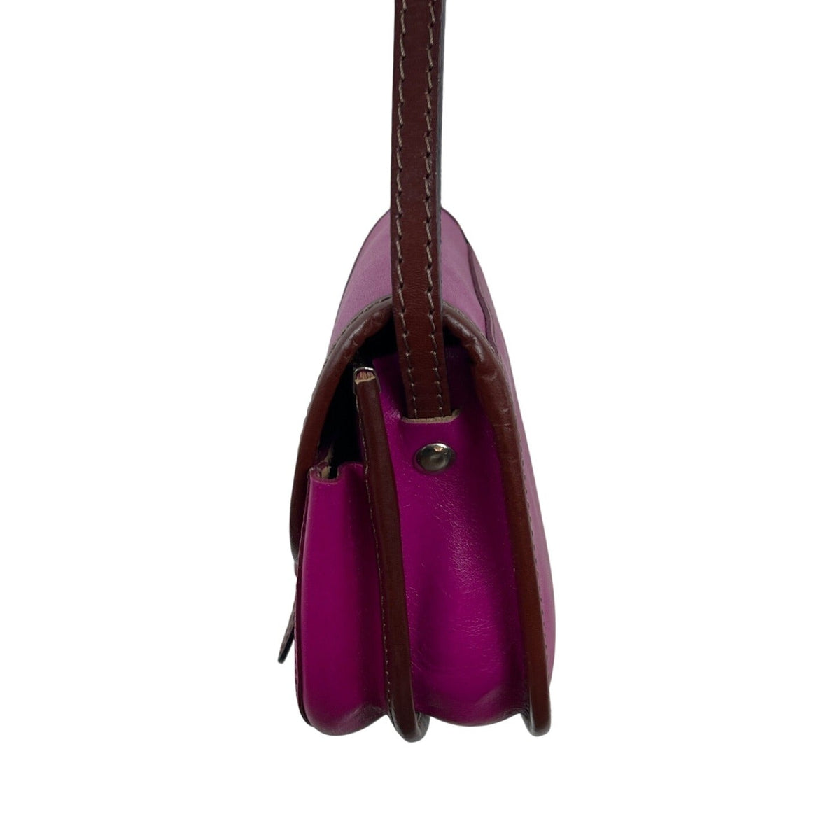 Handcrafted Fuchsia & Brown Leather Adjustable Strap Saddle Bag Sz S