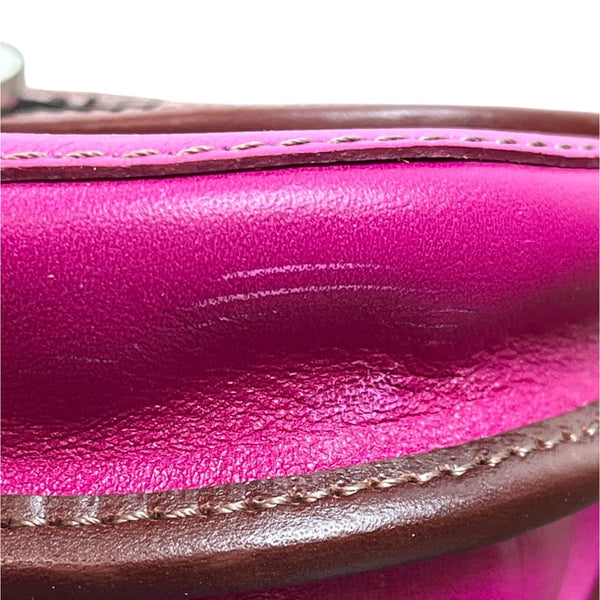 Handcrafted Fuchsia & Brown Leather Adjustable Strap Saddle Bag Sz S