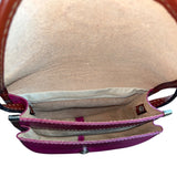 Handcrafted Fuchsia & Brown Leather Adjustable Strap Saddle Bag Sz S