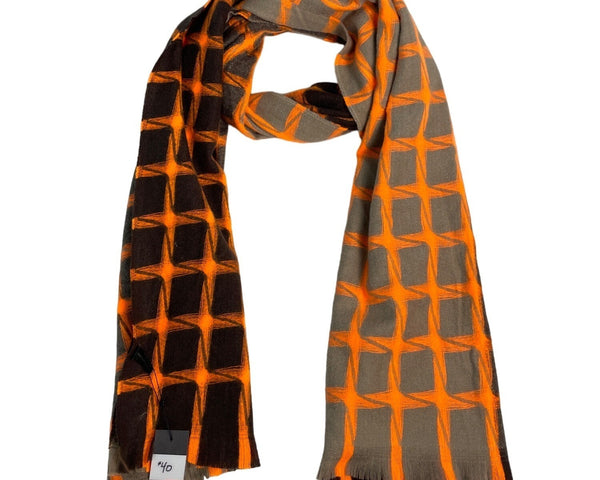 Unisex Black Grey and Orange Square Pattern Scarf One Size - New