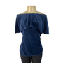 Joge Womens Navy Off-Shoulder Velour Ruffle Top Stylish Blouse Sz M