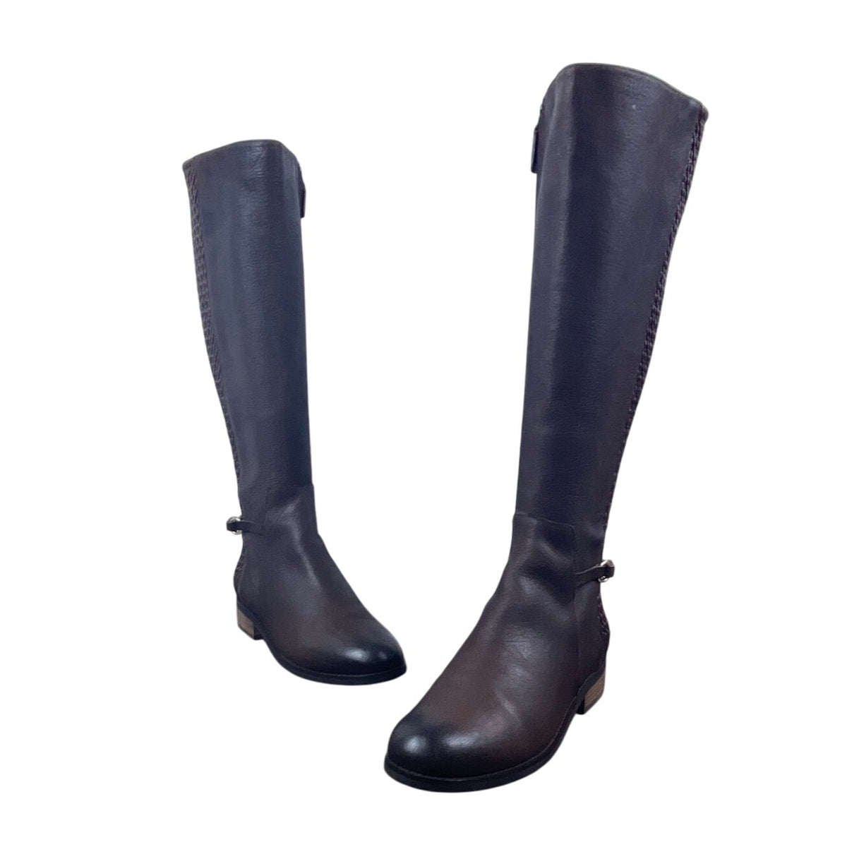 Cole Haan Women's Brown Leather Isabell Stretch Mid Calf Zip Up Boots Size 8.5B