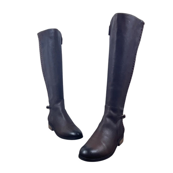 Cole Haan Women's Brown Leather Isabell Stretch Mid Calf Zip Up Boots Size 8.5B