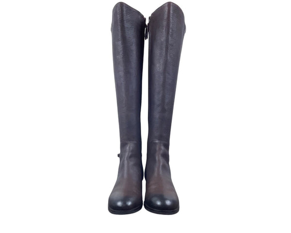 Cole Haan Women's Brown Leather Isabell Stretch Mid Calf Zip Up Boots Size 8.5B