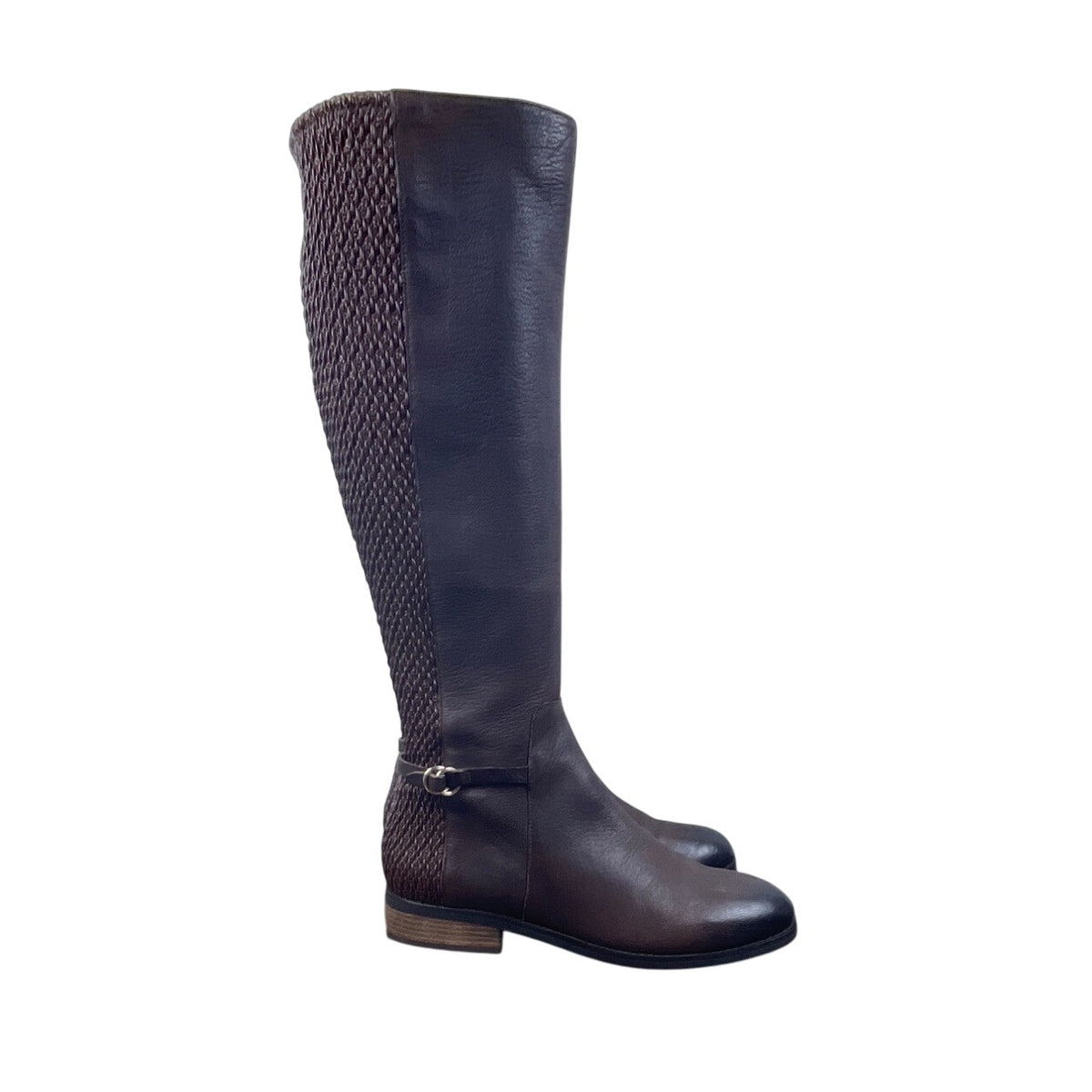 Cole Haan Women's Brown Leather Isabell Stretch Mid Calf Zip Up Boots Size 8.5B