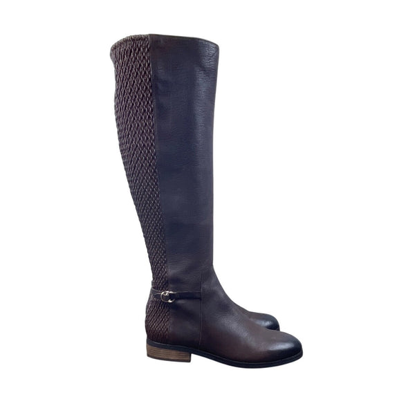 Cole Haan Women's Brown Leather Isabell Stretch Mid Calf Zip Up Boots Size 8.5B