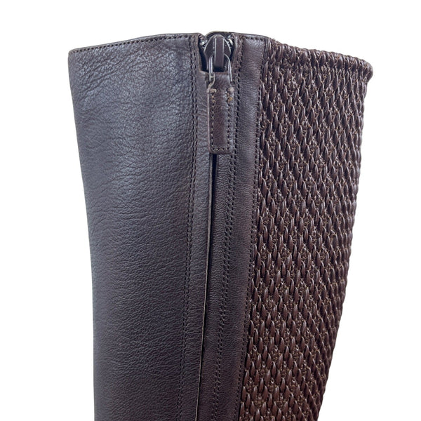 Cole Haan Women's Brown Leather Isabell Stretch Mid Calf Zip Up Boots Size 8.5B