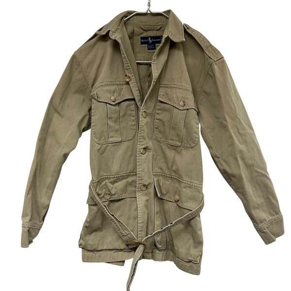 Ralph Lauren Mens Khaki Cotton Utility Field Jacket With Belted Waist Adjustable Epaulettes Size Small
