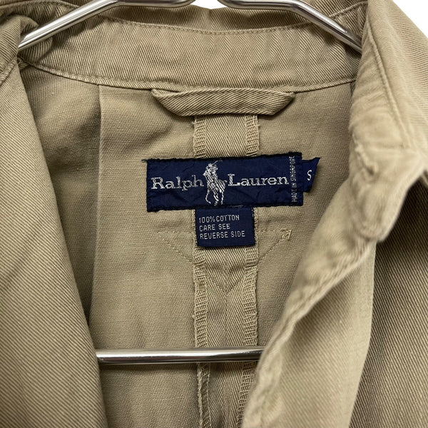 Ralph Lauren Mens Khaki Cotton Utility Field Jacket With Belted Waist Adjustable Epaulettes Size Small