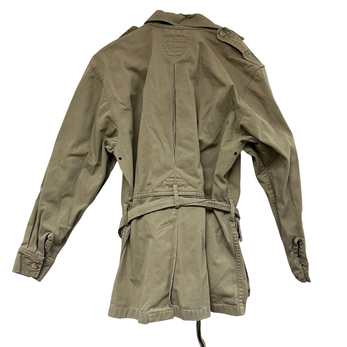Ralph Lauren Mens Khaki Cotton Utility Field Jacket With Belted Waist Adjustable Epaulettes Size Small