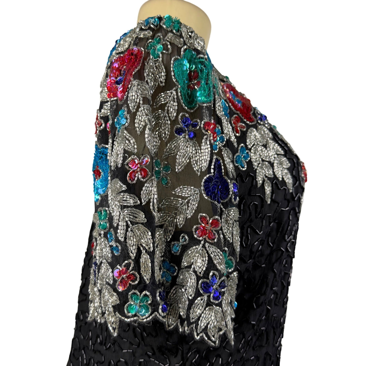 Handmade Black / Multicolor Beaded Embroidered Dress Keyhole Back Fully Lined