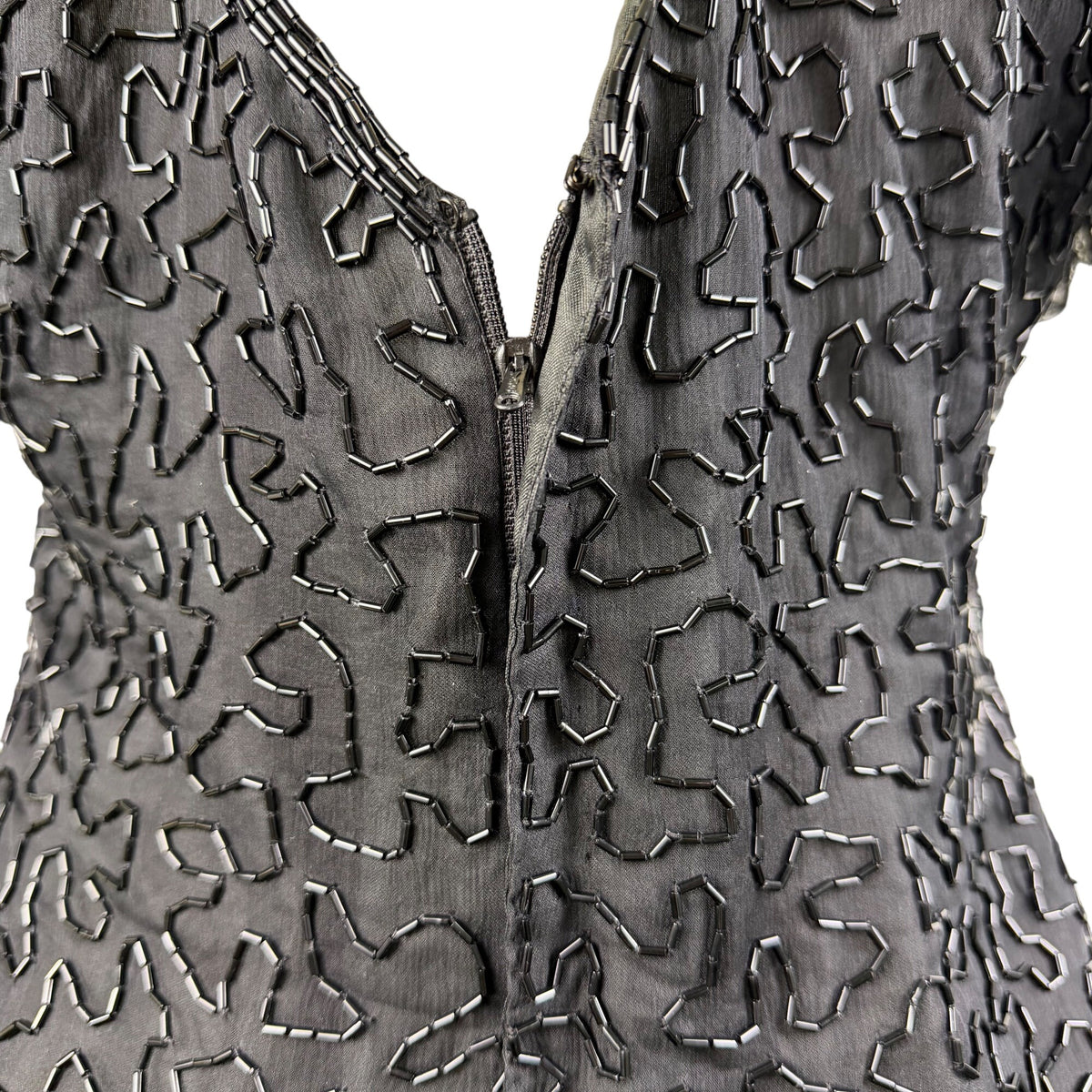 Handmade Black / Multicolor Beaded Embroidered Dress Keyhole Back Fully Lined