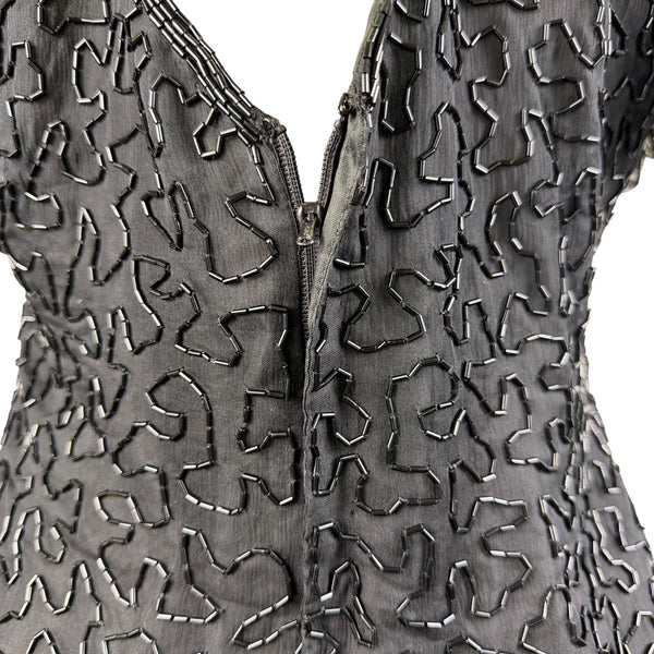 Handmade Black / Multicolor Beaded Embroidered Dress Keyhole Back Fully Lined