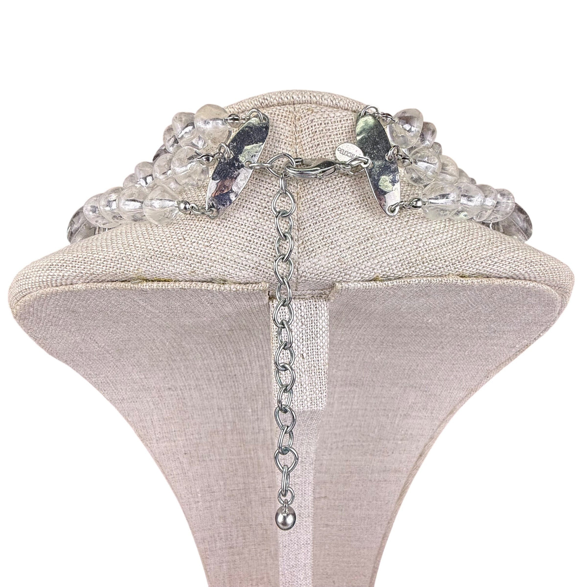 Chicos Womens Silver Tone & Clear Acrylic Statement Necklace Adjustable Size