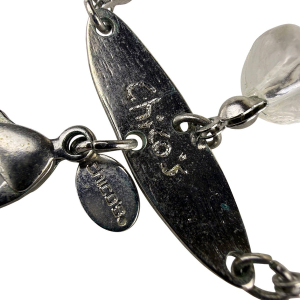 Chicos Womens Silver Tone & Clear Acrylic Statement Necklace Adjustable Size