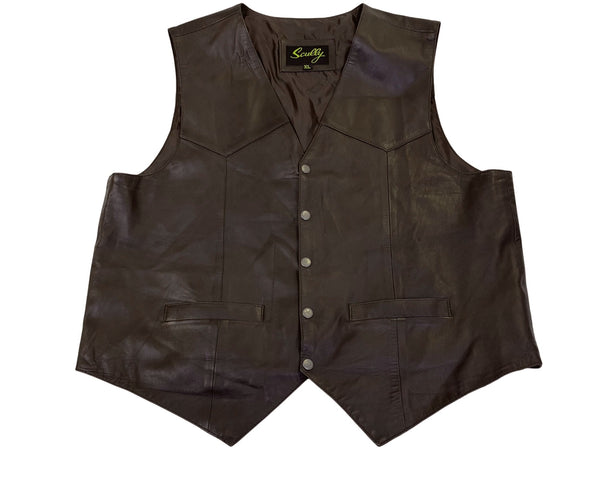 Scully Men's Brown Leather Fully Lined Western Vest With Button Front Sz XL