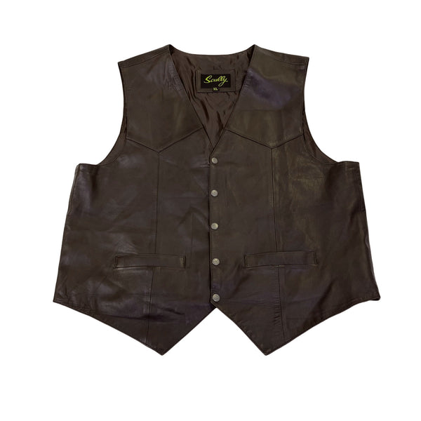 Scully Men's Brown Leather Fully Lined Western Vest With Button Front Sz XL