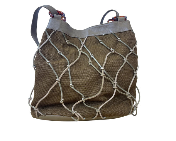 Brizzolari Women Brown Leather Woven Bucket Bag With Double Handles Roomy Interior Italy