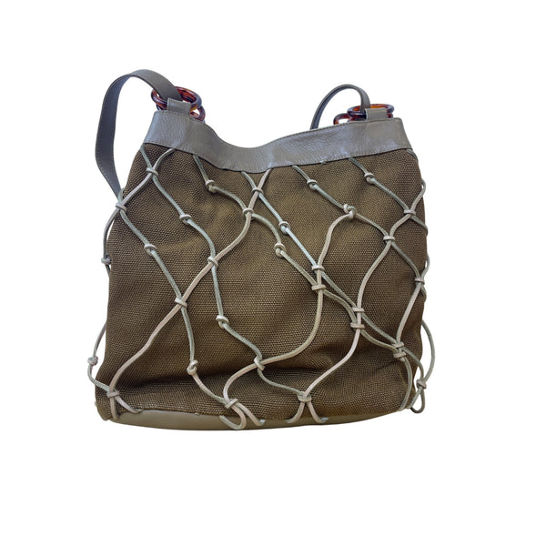 Brizzolari Women Brown Leather Woven Bucket Bag With Double Handles Roomy Interior Italy