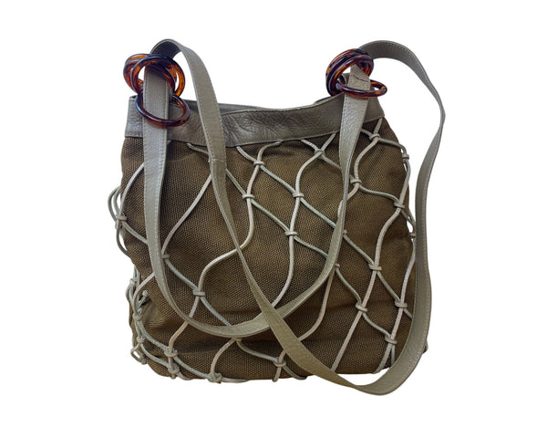 Brizzolari Women Brown Leather Woven Bucket Bag With Double Handles Roomy Interior Italy