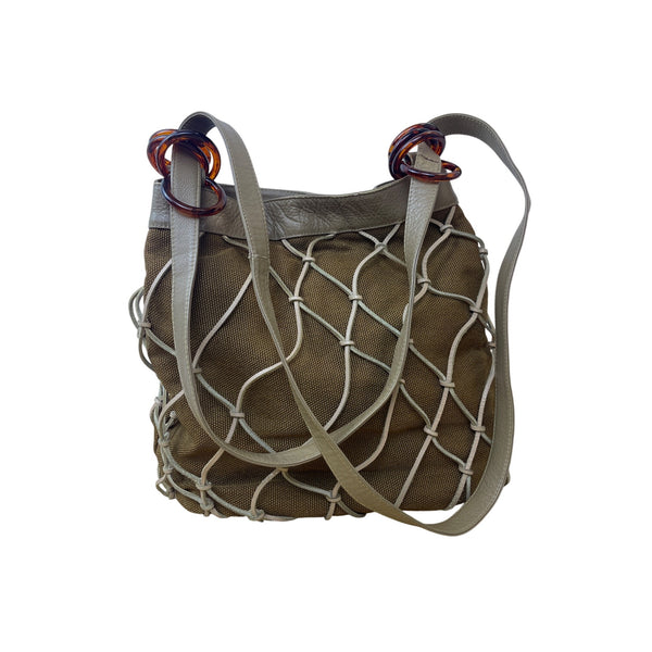 Brizzolari Women Brown Leather Woven Bucket Bag With Double Handles Roomy Interior Italy