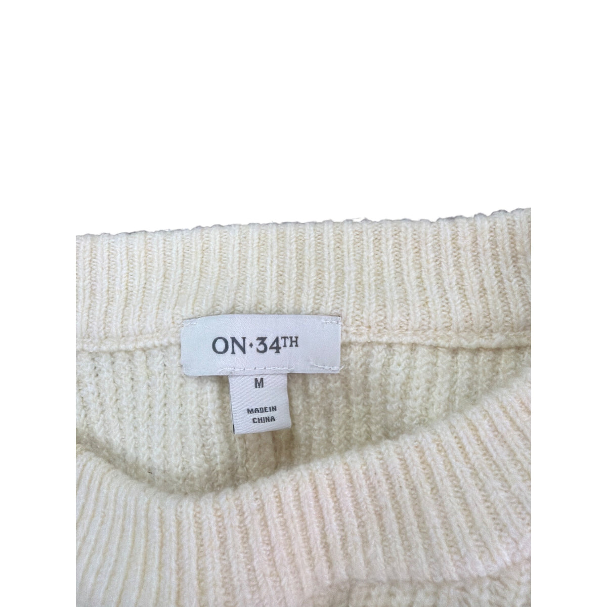 On 34Th Womens Cream Knit Sweater Cotton Blend Ribbed Crew Neck Size M On 34Th Womens Cream Knit Sweater Cotton Blend Ribbed Crew Neck Size M