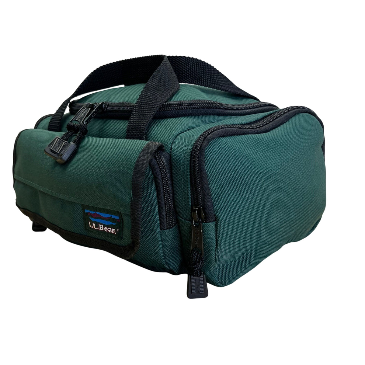 L.L. Bean Green Canvas Zippered Compartments Carry Handles AK02 Mini Duffel Bag